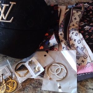 Elegant Black Monogram Hat and Multicolor Scarf Set